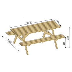 Table pique-nique bois premium rectangulaire - Longueur 2 m