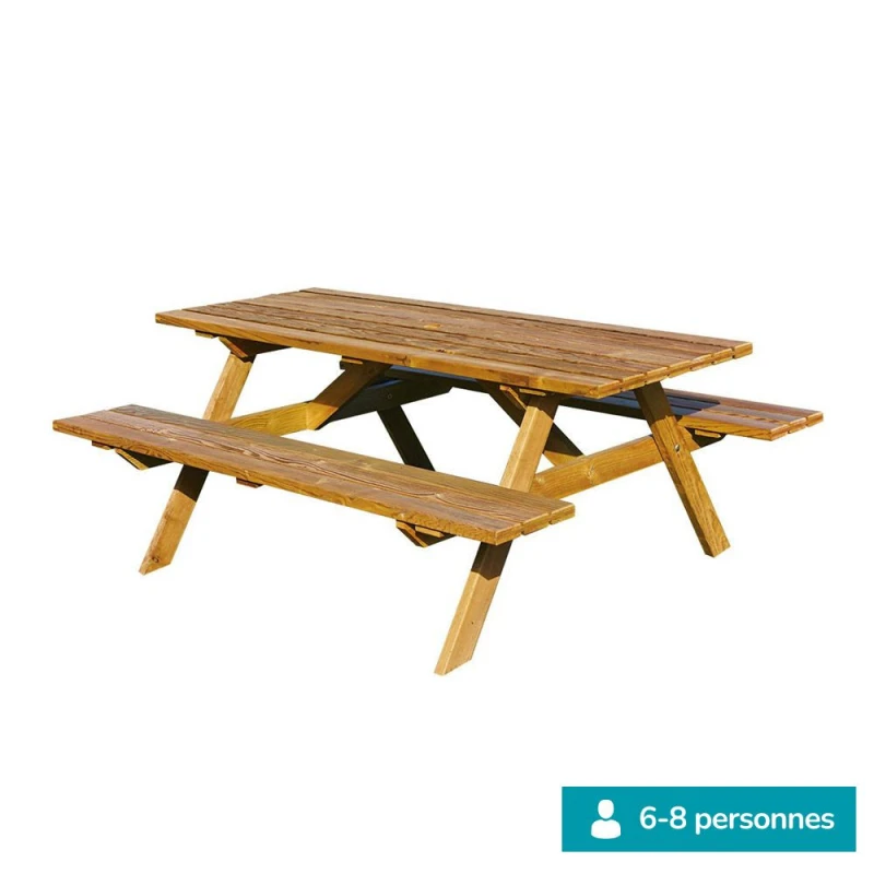 Table pique-nique bois premium rectangulaire - Longueur 2 m