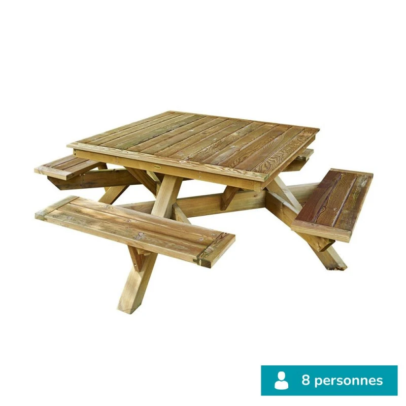 Table pique-nique carrée en bois premium - Longueur 2,16 m