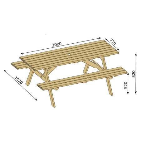 Table pique-nique bois premium rectangulaire - Longueur 2 m