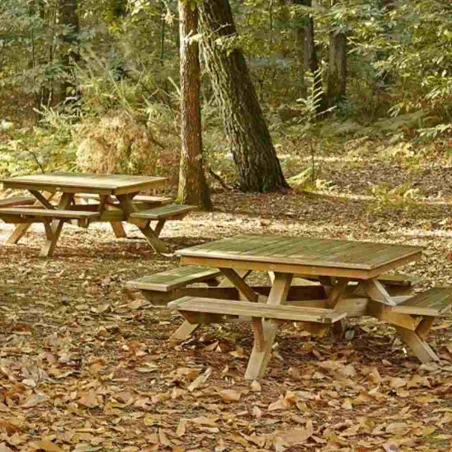 Table pique-nique carrée en bois premium - Longueur 2,16 m
