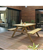 Table de pique-nique en bois massif carré ou rectangulaire